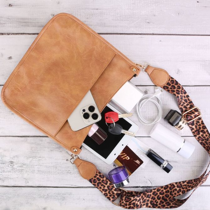 Women Fashion Leather Crossbody Bag Shoulder Bag Casual Handbag with Flexible Wearing Styles Adjustable Guitar Strap - Image 9