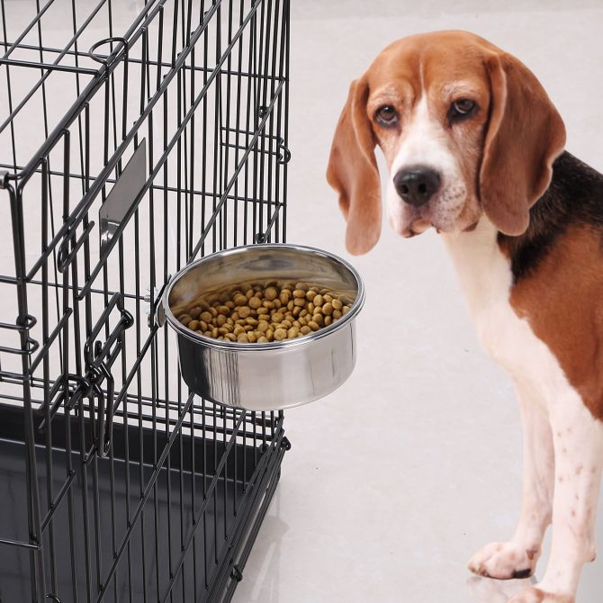 Stainless Steel Dog Bowl Pets Hanging Food Bowl Detachable Pet Cage Food Water Bowl with Clamp Holder - Image 2