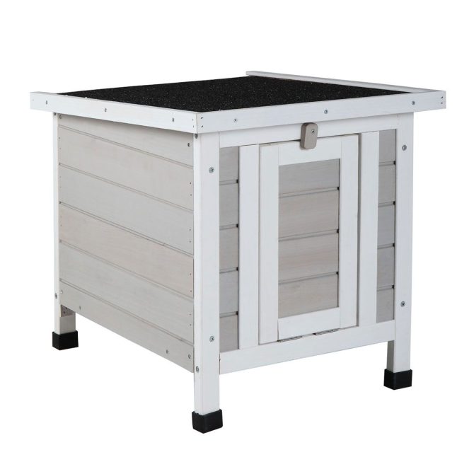 Modern Wooden Rabbit Cat Dog Hutch, Indoor/Outdoor Retreat House with Openable Roof for Small Pets, Weatherproof, Gray - Image 4