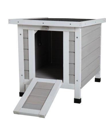 Modern Wooden Rabbit Cat Dog Hutch, Indoor/Outdoor Retreat House with Openable Roof for Small Pets, Weatherproof, Gray