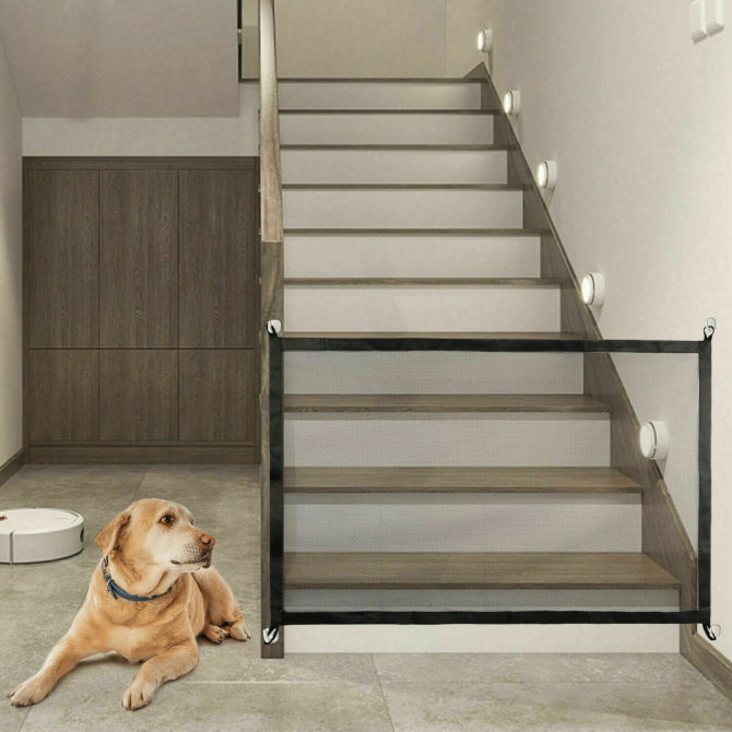 Pets Dog Cat Baby Safety Gate Mesh Fence Magic Portable Guard Net Stairs Doors - Image 2