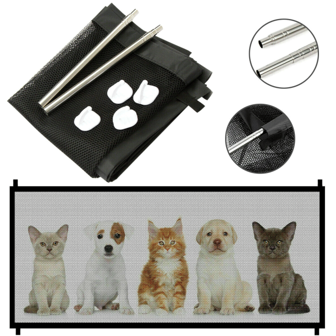 Pets Dog Cat Baby Safety Gate Mesh Fence Magic Portable Guard Net Stairs Doors - Image 9
