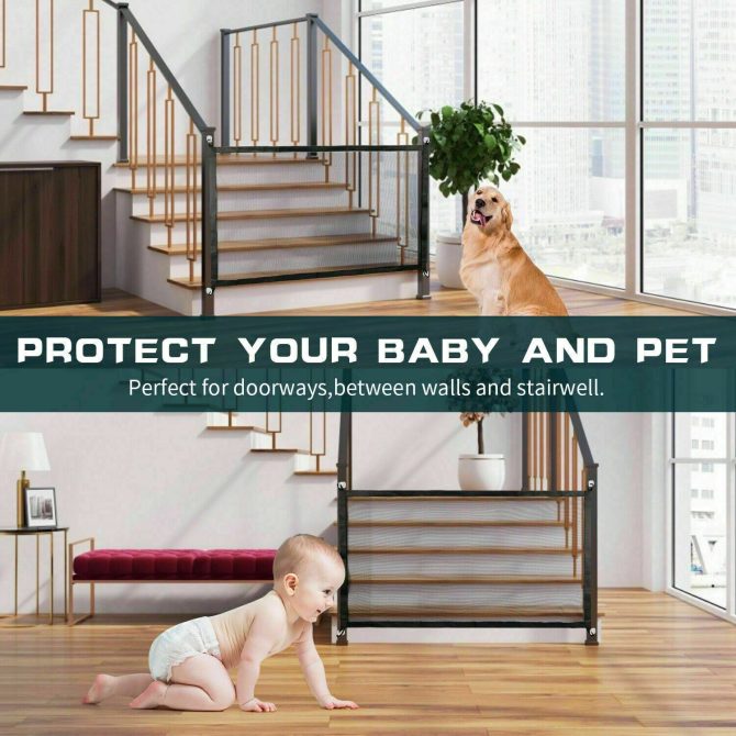 Pets Dog Cat Baby Safety Gate Mesh Fence Magic Portable Guard Net Stairs Doors - Image 17