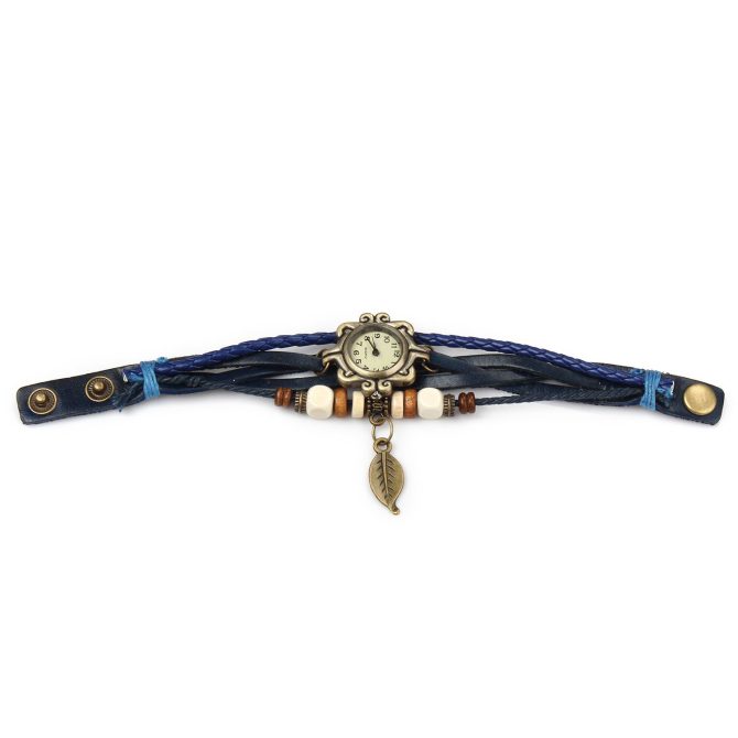 Beautiful Bohemian Style Retro Handmade Leather Tree Leaf Women's Watches Blue - Image 2