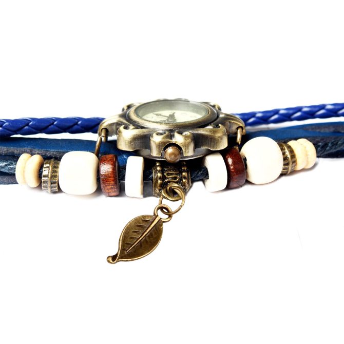 Beautiful Bohemian Style Retro Handmade Leather Tree Leaf Women's Watches Blue - Image 4