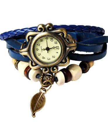 Beautiful Bohemian Style Retro Handmade Leather Tree Leaf Women's Watches Blue