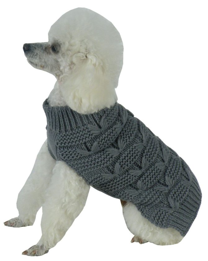 Butterfly Stitched Heavy Cable Knitted Fashion Turtle Neck Dog Sweater - Image 6