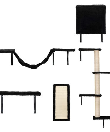 5 Pcs Wall Mounted Cat Climber Set;  Floating Cat Shelves and Perches;  Cat Activity Tree with Scratching Posts;  Modern Cat Furniture