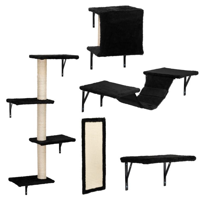 5 Pcs Wall Mounted Cat Climber Set;  Floating Cat Shelves and Perches;  Cat Activity Tree with Scratching Posts;  Modern Cat Furniture - Image 32