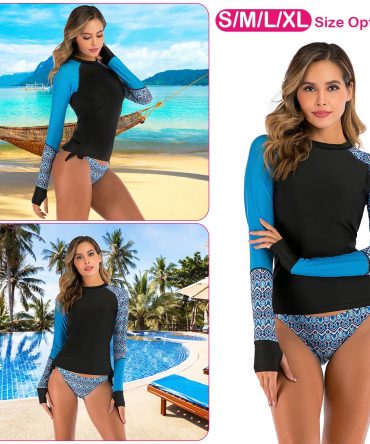 Women 2 Piece Long Sleeve Swimsuit Swim Shirt Bathing Wetsuit