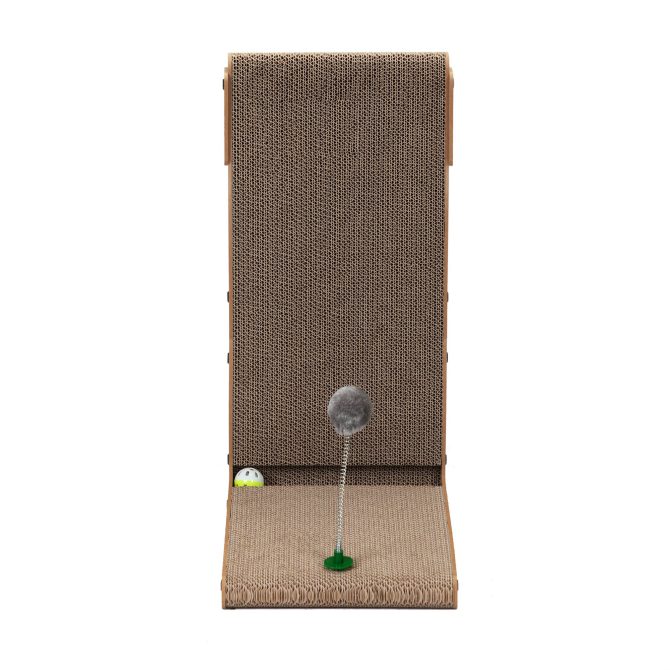 Indoor Cat Scratching Board for Small to Large Cat, Corrugated Board-Covered Cat Scratcher, Cat Scratching Pad with Bell and Built-in Toy - Image 2