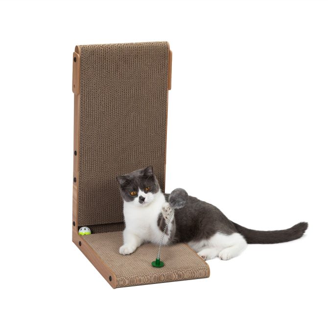 Indoor Cat Scratching Board for Small to Large Cat, Corrugated Board-Covered Cat Scratcher, Cat Scratching Pad with Bell and Built-in Toy - Image 3