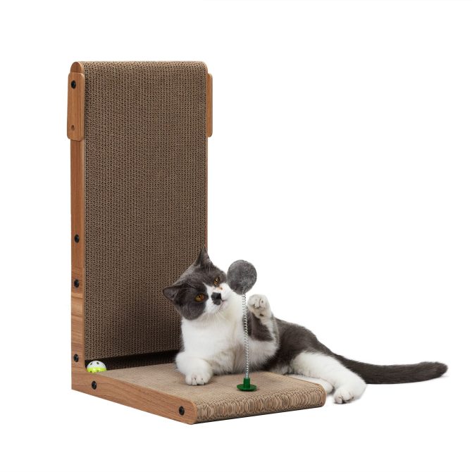 Indoor Cat Scratching Board for Small to Large Cat, Corrugated Board-Covered Cat Scratcher, Cat Scratching Pad with Bell and Built-in Toy - Image 4