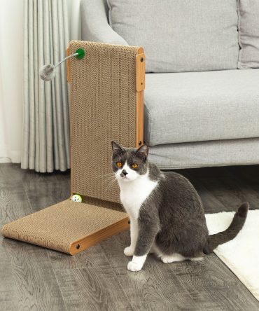 Indoor Cat Scratching Board for Small to Large Cat, Corrugated Board-Covered Cat Scratcher, Cat Scratching Pad with Bell and Built-in Toy