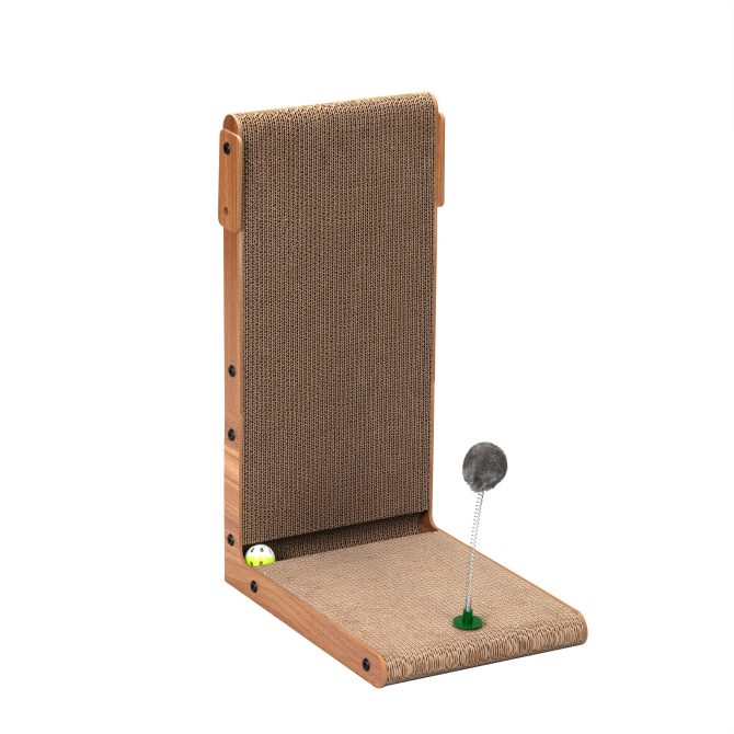 Indoor Cat Scratching Board for Small to Large Cat, Corrugated Board-Covered Cat Scratcher, Cat Scratching Pad with Bell and Built-in Toy - Image 5