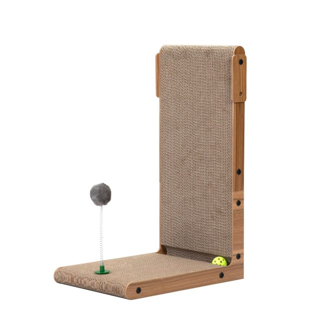 Indoor Cat Scratching Board for Small to Large Cat, Corrugated Board-Covered Cat Scratcher, Cat Scratching Pad with Bell and Built-in Toy - Image 7