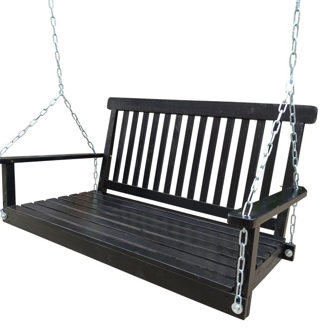 Front Porch Swing with Armrests;  Wood Bench Swing with Hanging Chains; for Outdoor Patio ; Garden Yard;  porch;  backyard;  or sunroom; Easy to Assemble; black - Image 2