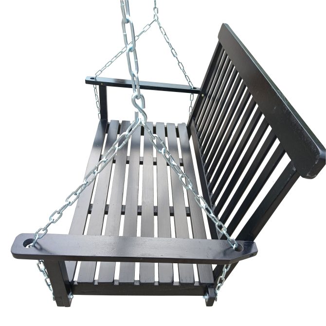 Front Porch Swing with Armrests;  Wood Bench Swing with Hanging Chains; for Outdoor Patio ; Garden Yard;  porch;  backyard;  or sunroom; Easy to Assemble; black - Image 3