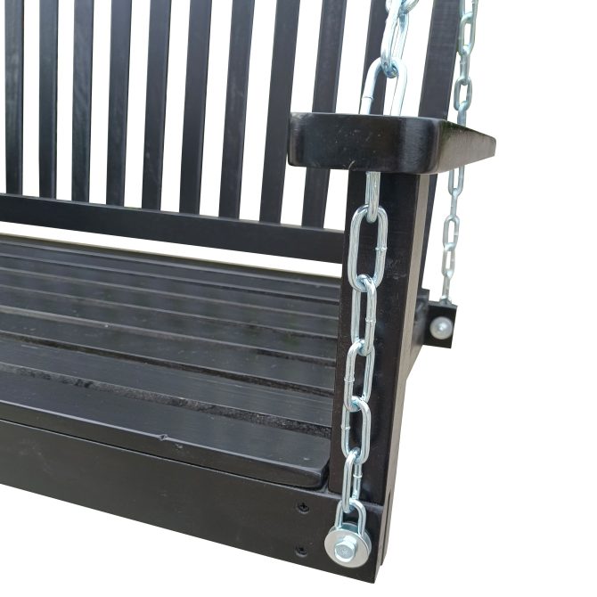 Front Porch Swing with Armrests;  Wood Bench Swing with Hanging Chains; for Outdoor Patio ; Garden Yard;  porch;  backyard;  or sunroom; Easy to Assemble; black - Image 4