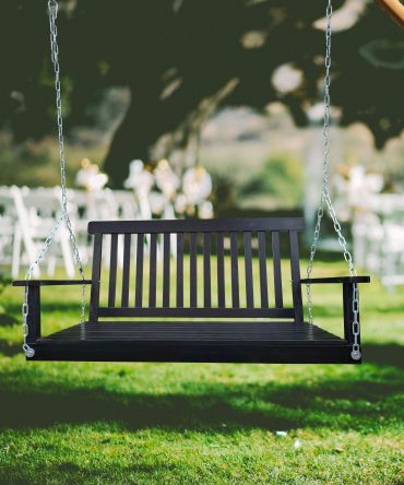 Front Porch Swing with Armrests;  Wood Bench Swing with Hanging Chains; for Outdoor Patio ; Garden Yard;  porch;  backyard;  or sunroom; Easy to Assemble; black