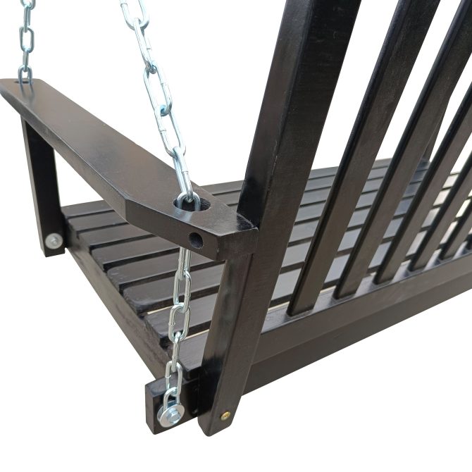 Front Porch Swing with Armrests;  Wood Bench Swing with Hanging Chains; for Outdoor Patio ; Garden Yard;  porch;  backyard;  or sunroom; Easy to Assemble; black - Image 5