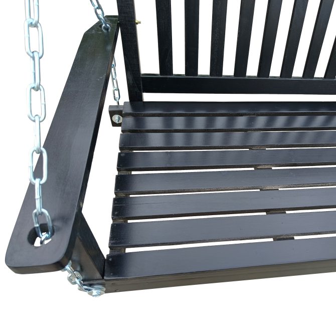 Front Porch Swing with Armrests;  Wood Bench Swing with Hanging Chains; for Outdoor Patio ; Garden Yard;  porch;  backyard;  or sunroom; Easy to Assemble; black - Image 7