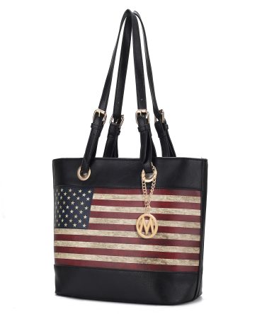 MKF Collection Vera Vegan Leather Patriotic Flag Pattern Women Tote Bag by Mia K