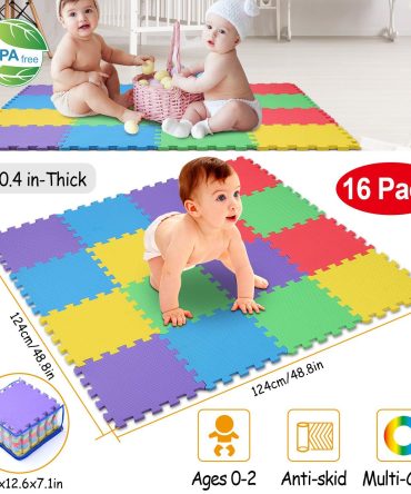 16Pcs Kids Puzzle Exercise Play Mat Interlocking Non-Toxic EVA Floor Mat Multi-Color Anti-Skid Playmat