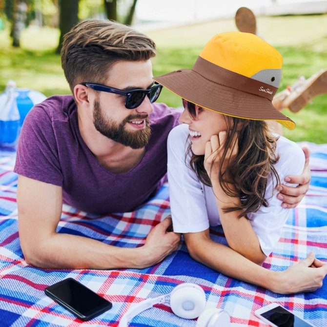 Women Summer Sun Bucket Hats Foldable UV Protection Cotton Cap Wide Brim Floppy Cap Packable Ponytail Mesh Travel Hat - Image 4
