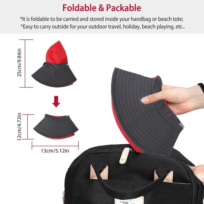 Women Summer Sun Bucket Hats Foldable UV Protection Cotton Cap Wide Brim Floppy Cap Packable Ponytail Mesh Travel Hat - Image 9