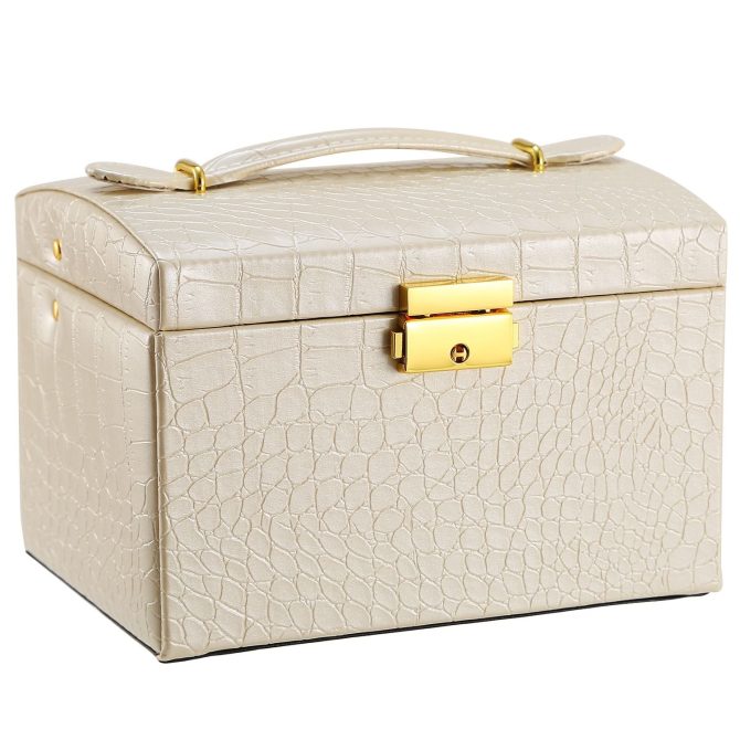 Jewelry Case Organizer 3-layer Lockable Travel Jewelry Box PU Leather Storage Display Case with Mirror Protective - Image 12