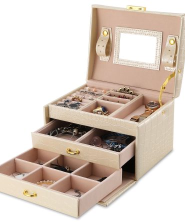 Jewelry Case Organizer 3-layer Lockable Travel Jewelry Box PU Leather Storage Display Case with Mirror Protective