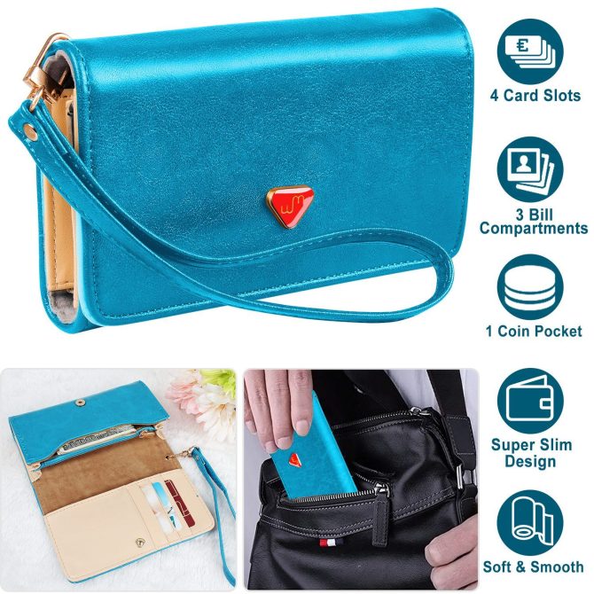 Women Wristlet Wallet PU Leather Lady Purse Credit Card Holder 4 Card Slots 3 Money Pouches 1 Coin Pocket - Image 2