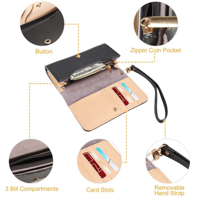 Women Wristlet Wallet PU Leather Lady Purse Credit Card Holder 4 Card Slots 3 Money Pouches 1 Coin Pocket - Image 6