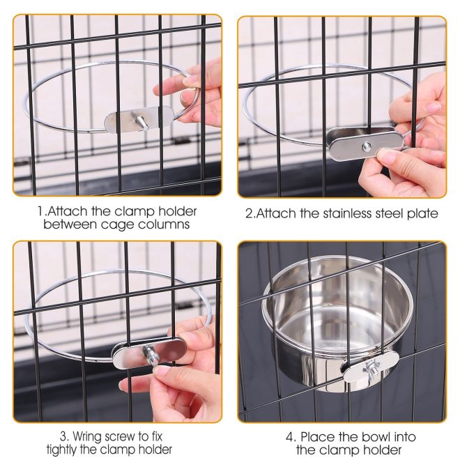 Stainless Steel Dog Bowl Pets Hanging Food Bowl Detachable Pet Cage Food Water Bowl with Clamp Holder - Image 8