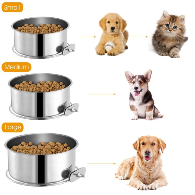 Stainless Steel Dog Bowl Pets Hanging Food Bowl Detachable Pet Cage Food Water Bowl with Clamp Holder - Image 10