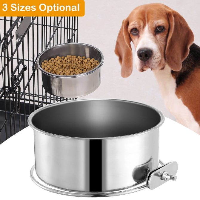 Stainless Steel Dog Bowl Pets Hanging Food Bowl Detachable Pet Cage Food Water Bowl with Clamp Holder - Image 4