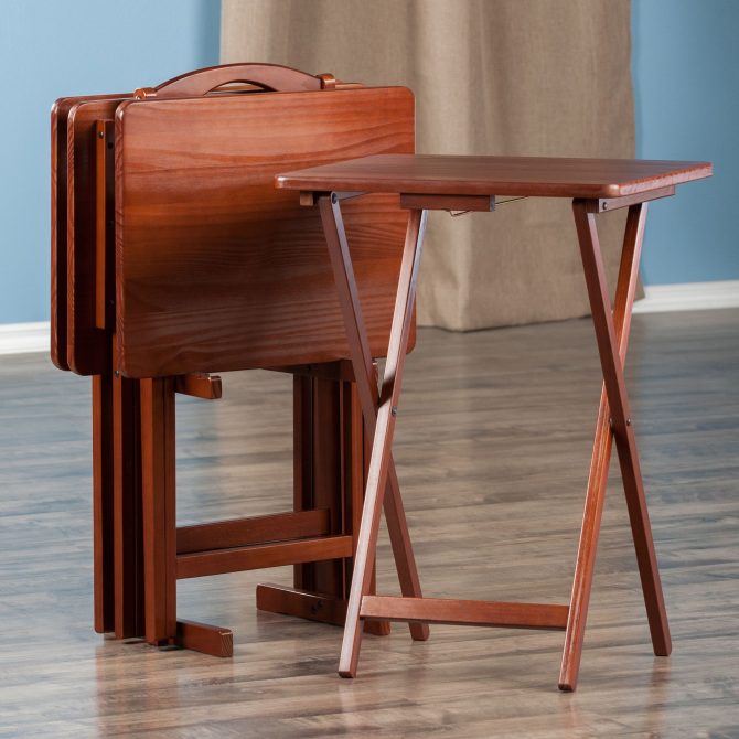 Alex 5-Pc Snack Table Set; Walnut - Image 3