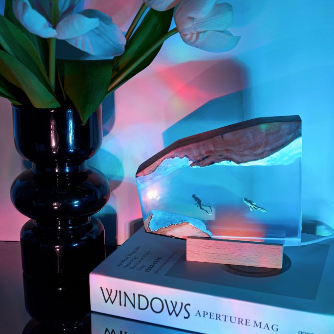 Resin Ocean Lamp,Shark and Diver resin wood lamp, Ambient Night Light, Holiday Christmas Gifts - Image 7