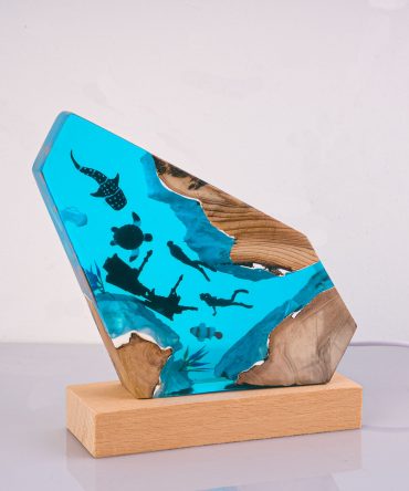 Resin Ocean Lamp,Shark and Diver resin wood lamp, Ambient Night Light, Holiday Christmas Gifts