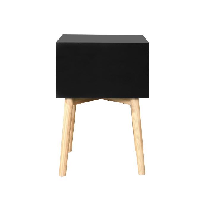 Side Table with 2 Drawer and Rubber Wood Legs;  Mid-Century Modern Storage Cabinet for Bedroom Living Room Furniture;  Black - Image 2
