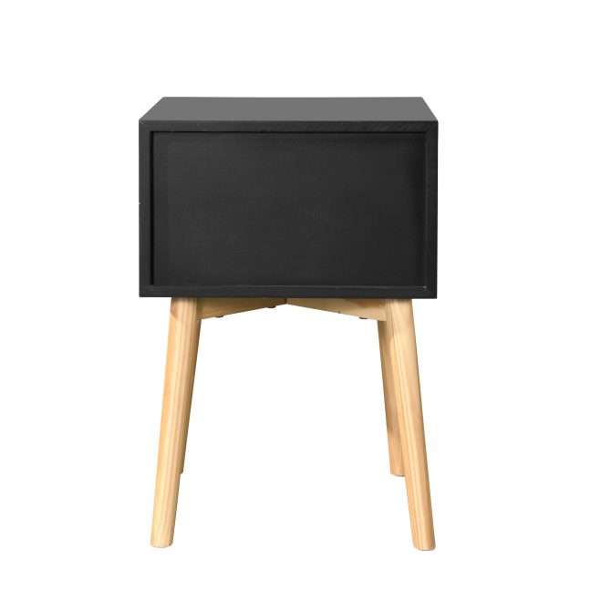 Side Table with 2 Drawer and Rubber Wood Legs;  Mid-Century Modern Storage Cabinet for Bedroom Living Room Furniture;  Black - Image 3