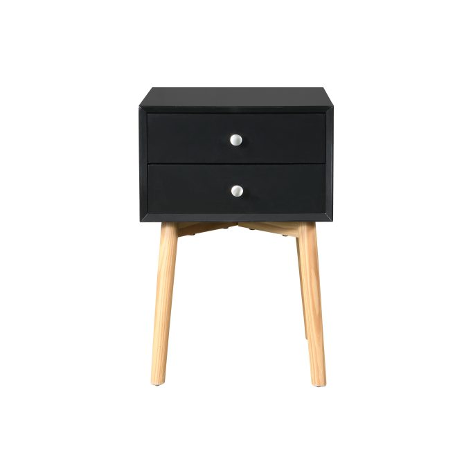 Side Table with 2 Drawer and Rubber Wood Legs;  Mid-Century Modern Storage Cabinet for Bedroom Living Room Furniture;  Black - Image 6