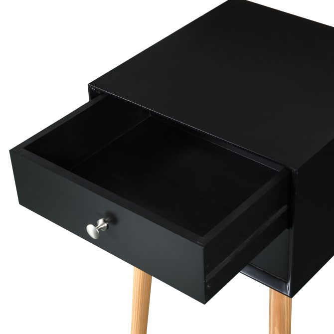 Side Table with 2 Drawer and Rubber Wood Legs;  Mid-Century Modern Storage Cabinet for Bedroom Living Room Furniture;  Black - Image 7