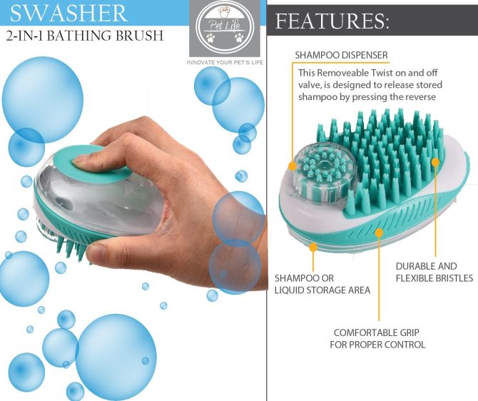 Pet Life 'Swasher' Shampoo Dispensing Massage and Bathing Brush - Image 6