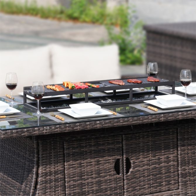 Durable Black Iron Grill Stand with Enamel-Coated Cast Iron Cooking Pans - Image 2