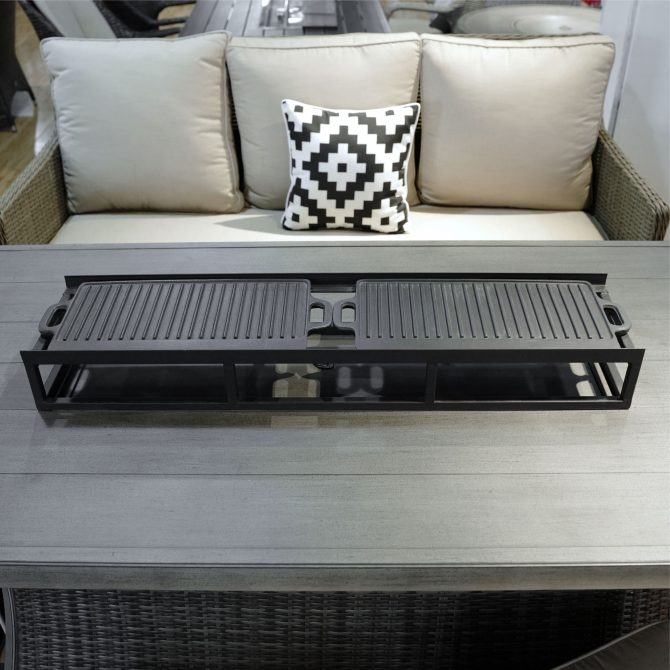 Durable Black Iron Grill Stand with Enamel-Coated Cast Iron Cooking Pans - Image 4