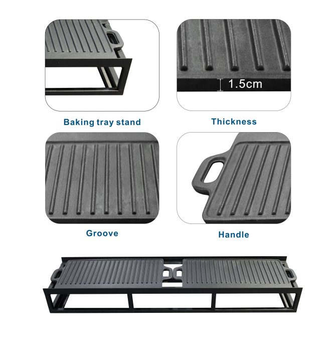 Durable Black Iron Grill Stand with Enamel-Coated Cast Iron Cooking Pans - Image 6