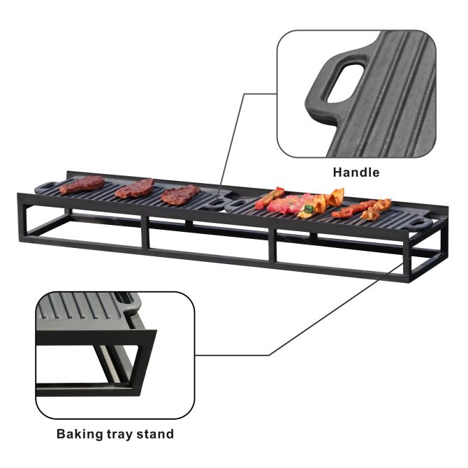 Durable Black Iron Grill Stand with Enamel-Coated Cast Iron Cooking Pans - Image 7