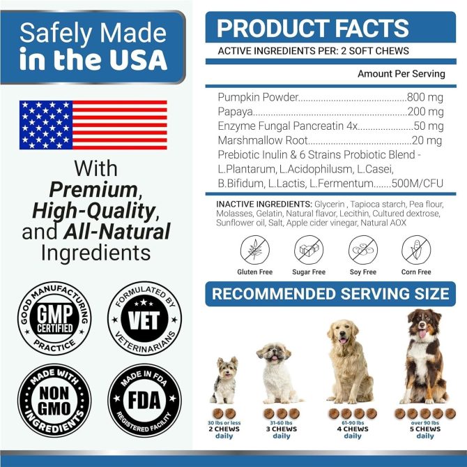 2 Pack Probiotics for Dogs and Digestive Enzymes Dog Probiotics Chews Anti Diarrhea Upset Stomach Gas Relief Constipation Canine Prebiotic Pet Fiber Supplement 340 Chews - Image 6